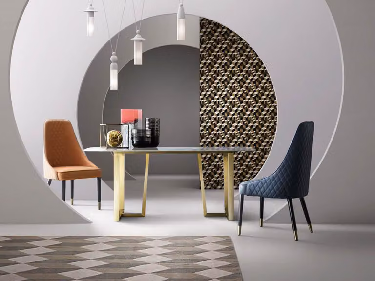 Leder Esstisch in Naturfarben mit Holzgestell, modernes Design