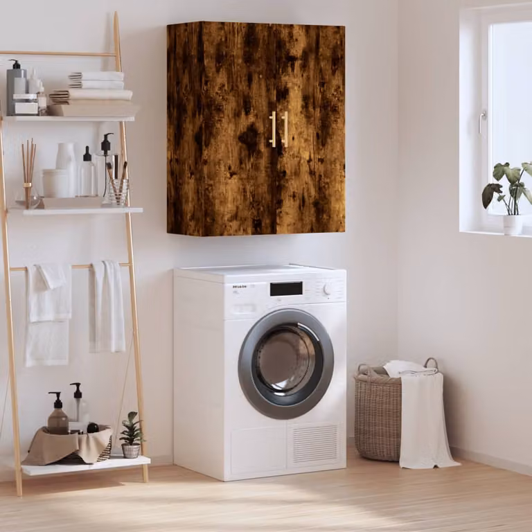 Mobile a parete vidaXL in rovere fumo con ante a battente, L: 69,5 cm, P: 34 cm, H: 90 cm