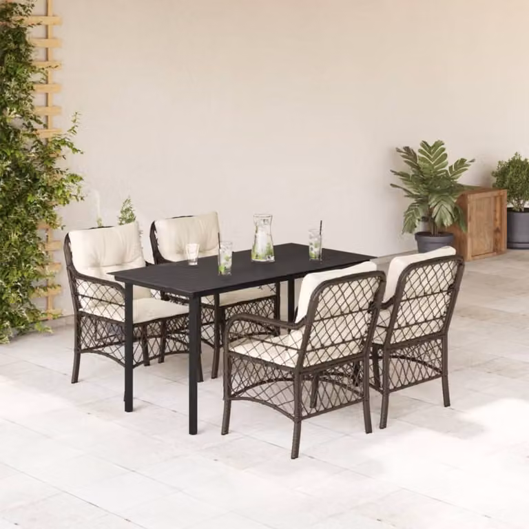 Set da Pranzo da Giardino 5pz vidaXL in Polyrattan Marrone con Piano in Vetro