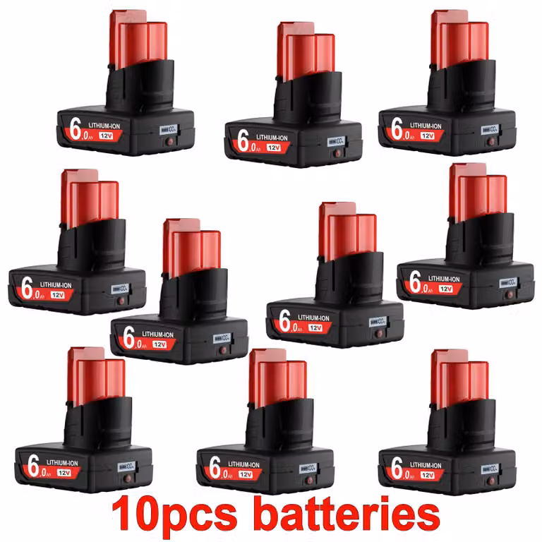 Batteria di ricambio per utensili elettrici M12 - Batteria agli ioni di litio da 12V - Capacità di 6000 mAh - Con display LCD - Ricaricabile - Colore blu cielo