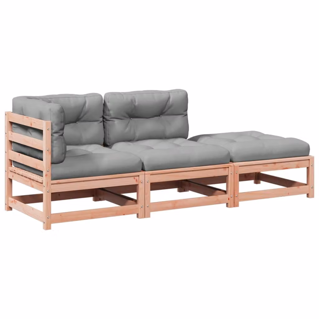 Set Divani Giardino 3 pz Cuscini Legno Massello Abete Douglas
