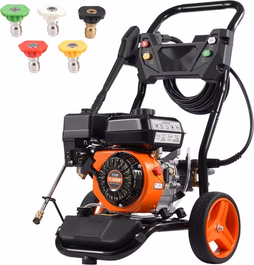 Idropulitrice a benzina - 3950 PSI - 10 L/min - 2,6 GPM - Set di 5 ugelli - Perfetta per auto e moto