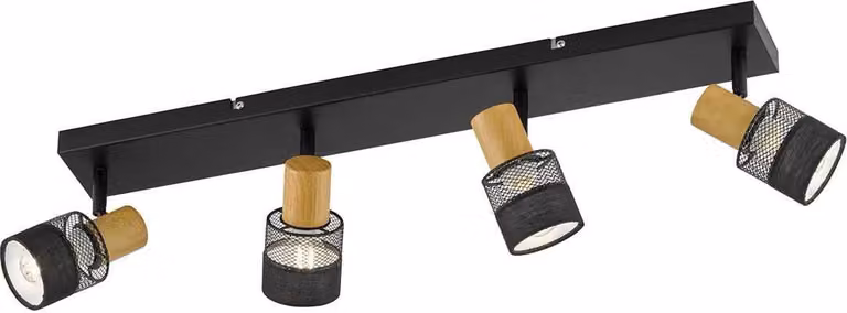 Plafoniera nera, effetto legno, faretti mobili, L 65 cm