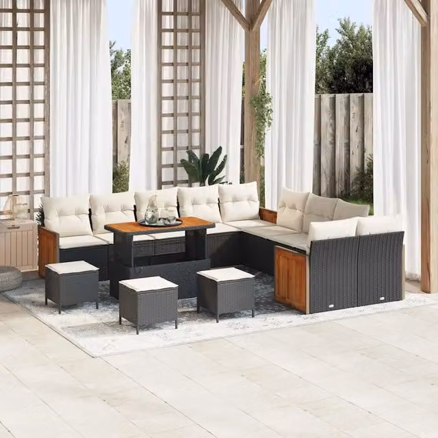 Set Divano da Giardino Moderno vidaXL con 18 Posti, Colore Nero e Beige, Struttura in Acciaio e Tessuto con Cuscini Inclusi – 1