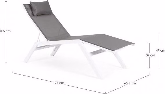 Lettino Chaise Longue da Giardino 65,5x177x105h cm con Cuscino Poggiatesta Krion Bianco