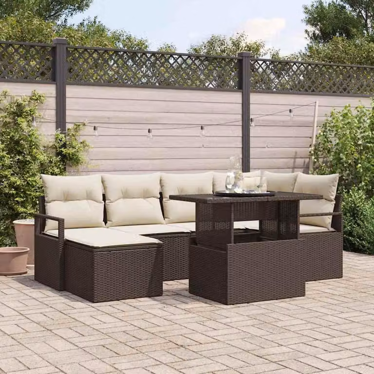 Set Divano da Giardino 7 pcs Marrone Poly Rattan