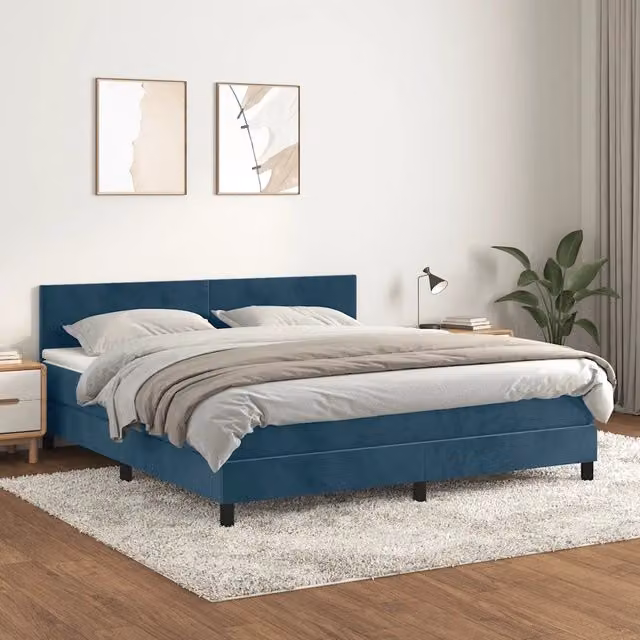 Letto Ibrido con Giroletto a Molle e Materasso vidaXL in Velluto Blu e Bianco L: 180 cm, P: 200 cm, H: 88 cm