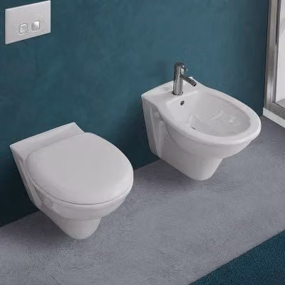 Set di sanitari sospesi serie Karla INBAGNO con WC e bidet in ceramica bianca e copriwater soft close