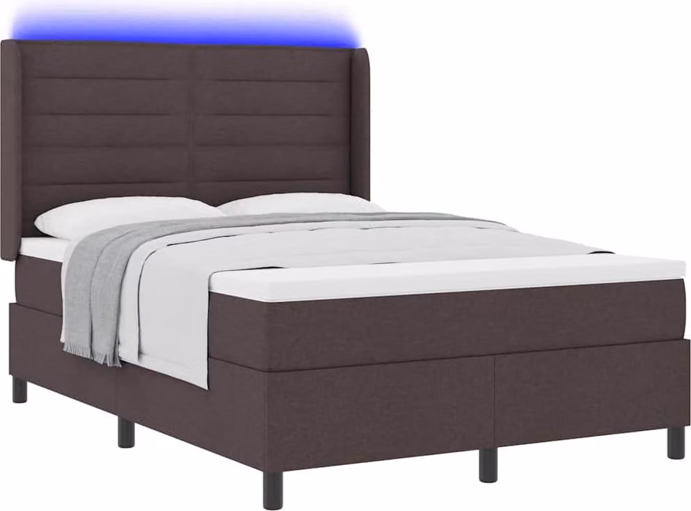 Letto a Sorgente LED Marrone Scuro 140 x 200 cm Tessuto