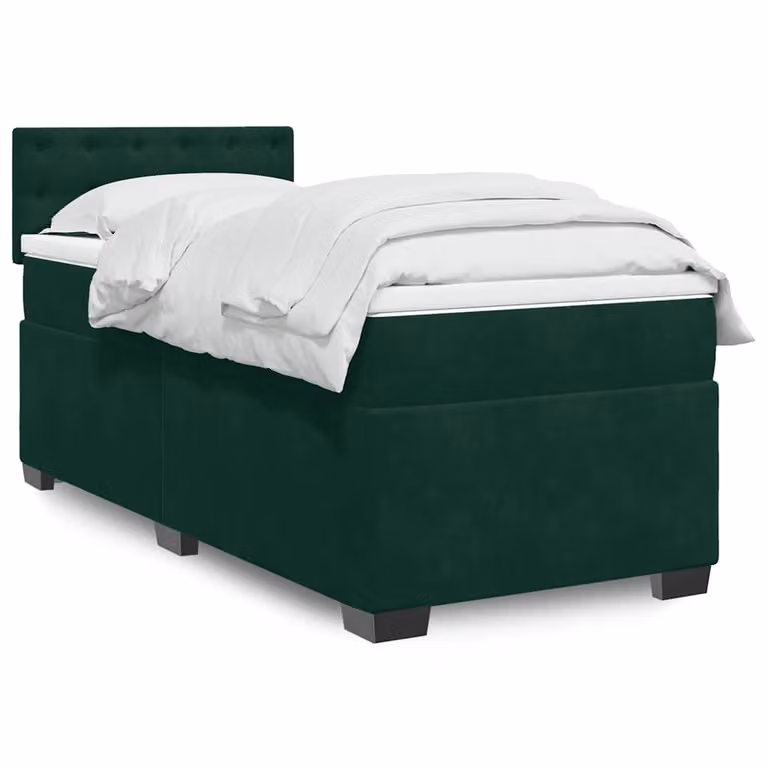 vidaXL Giroletto a Molle con Materasso Ibrido in Velluto Verde Scuro, L/P/H: 100 x 200 cm