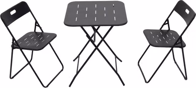 Set Bistrot Pieghevole da Esterno 3 Pezzi ¨C MINIMAL ¨C Nero, 2 Sedie e Tavolo