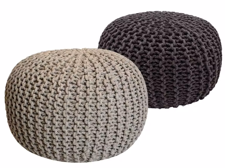 Set di 2 pouf a maglia pouf sedile pouf sedile pouf cuscino da terra Ø 55cm beige/grigio