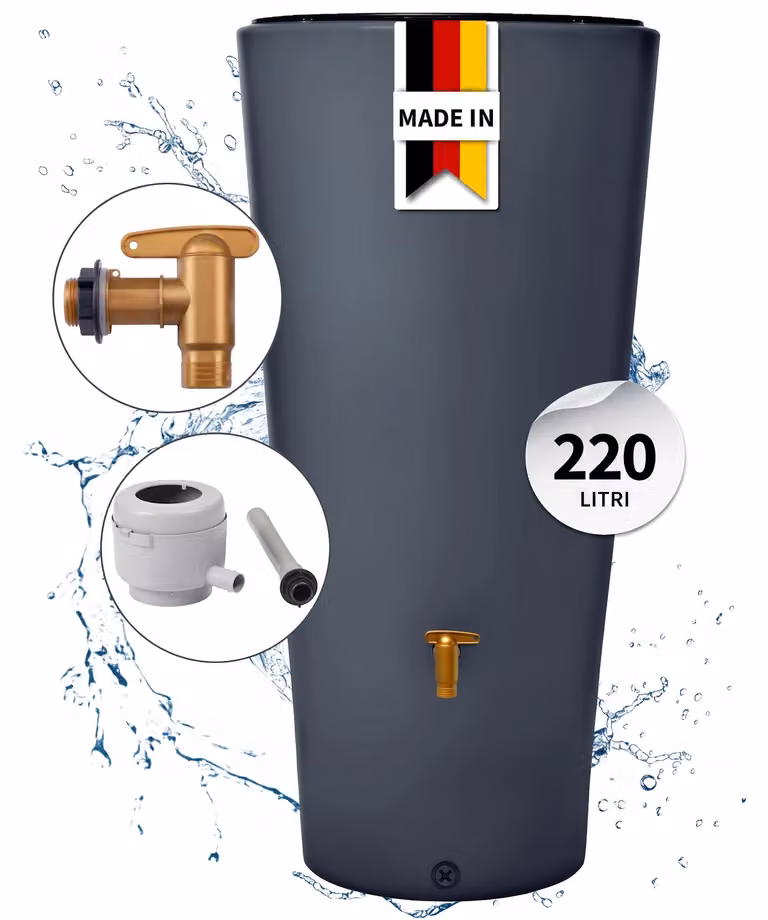 4rain VASO 2in1 serbatoio per pioggia 220 litri grigio grafite incl. rubinetto in plastica e raccordo pluviale