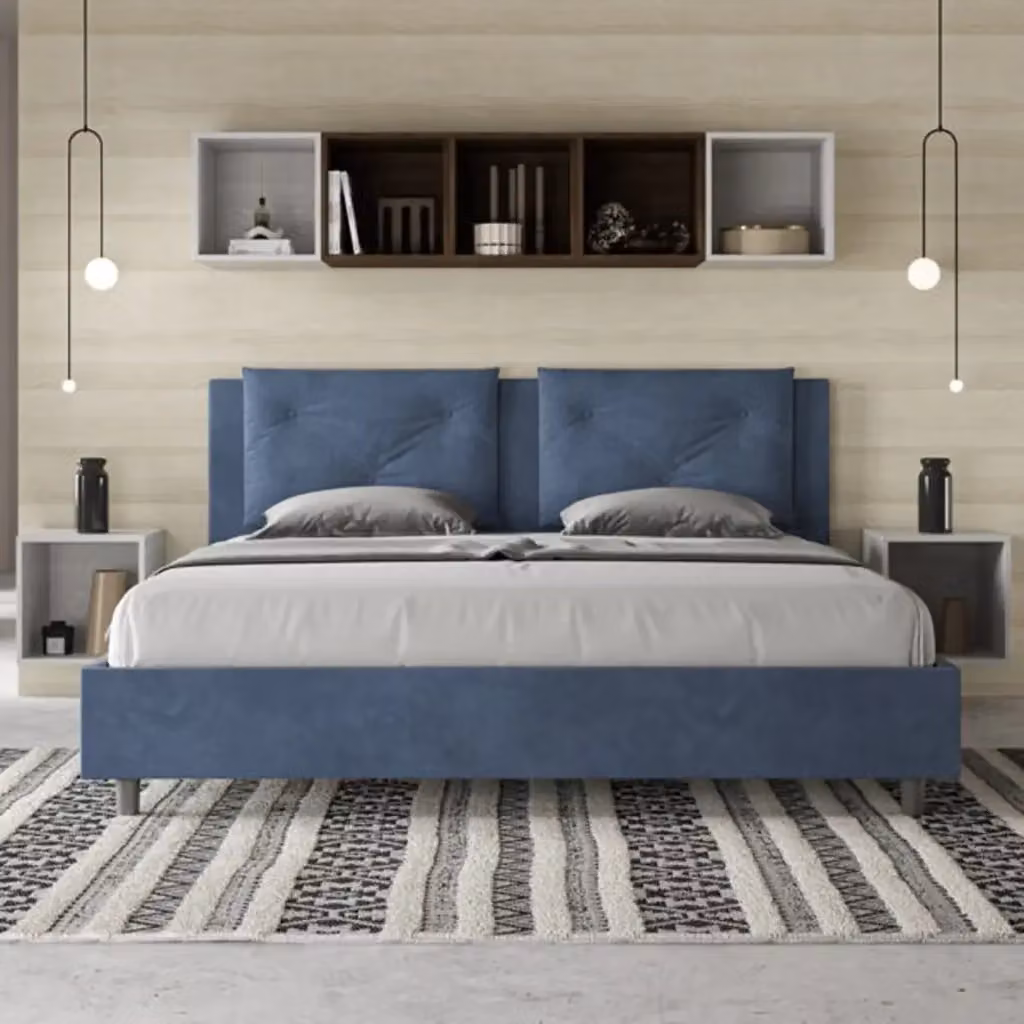 Letto con rete imbottita in microfibra Appia di Ityhome, colore blu, L/P: 180 x 200 cm – 2