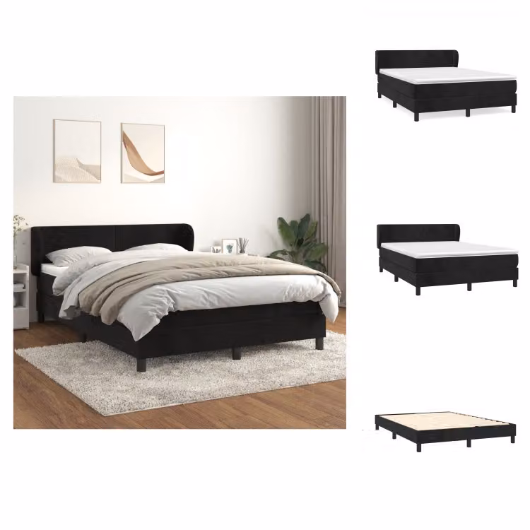 vidaXL Letto a molle con materasso nero 140x200 cm in velluto - Letti e Reti