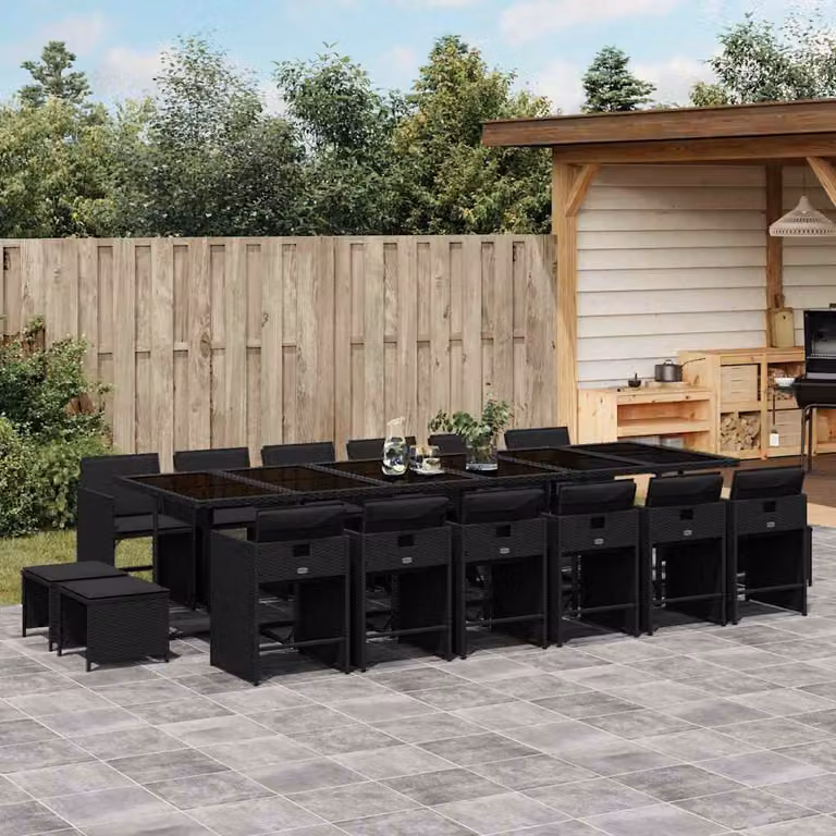 vidaXL Set da Pranzo da Giardino 17 pz in Polyrattan Nero con Piano in Vetro