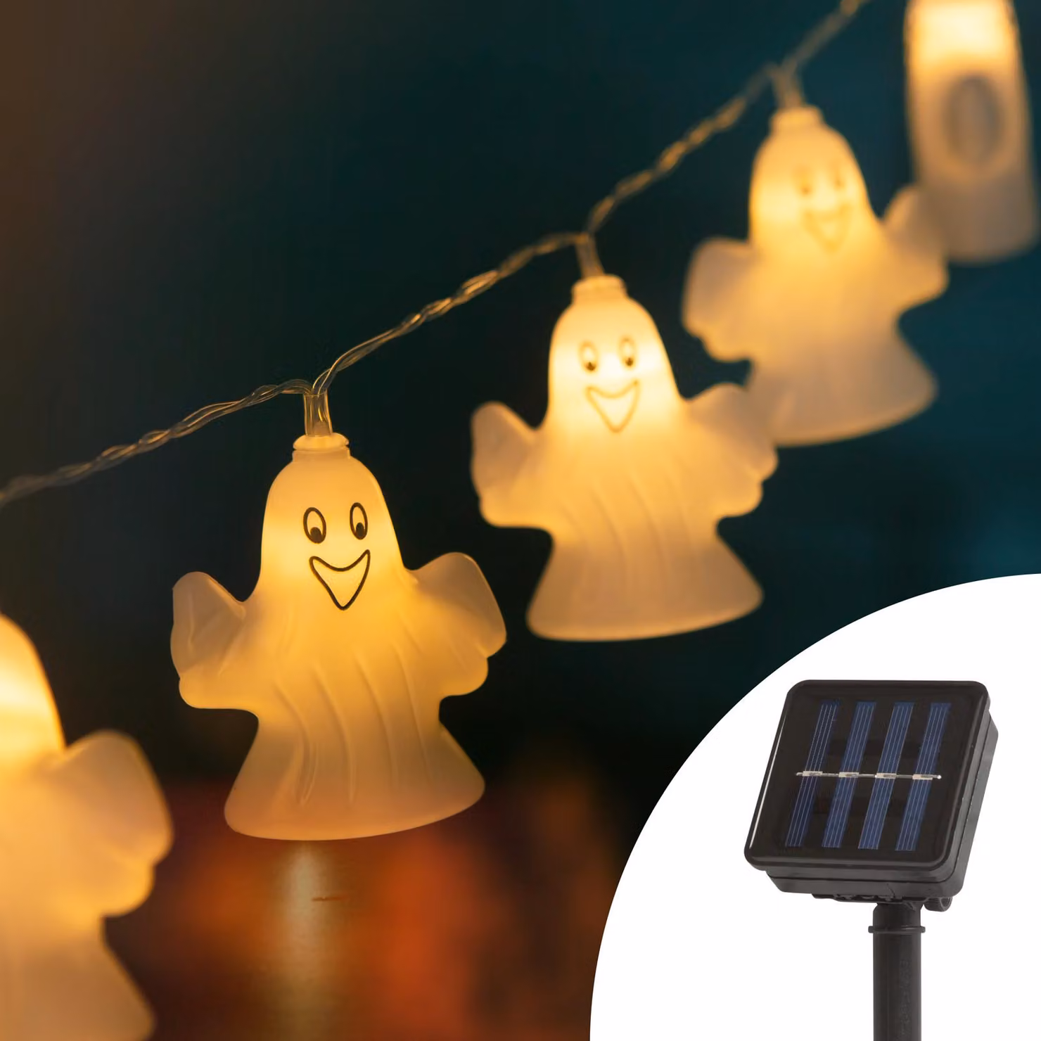 Catena luminosa solare a LED - motivo fantasma - 10 LED - 1,1 metri