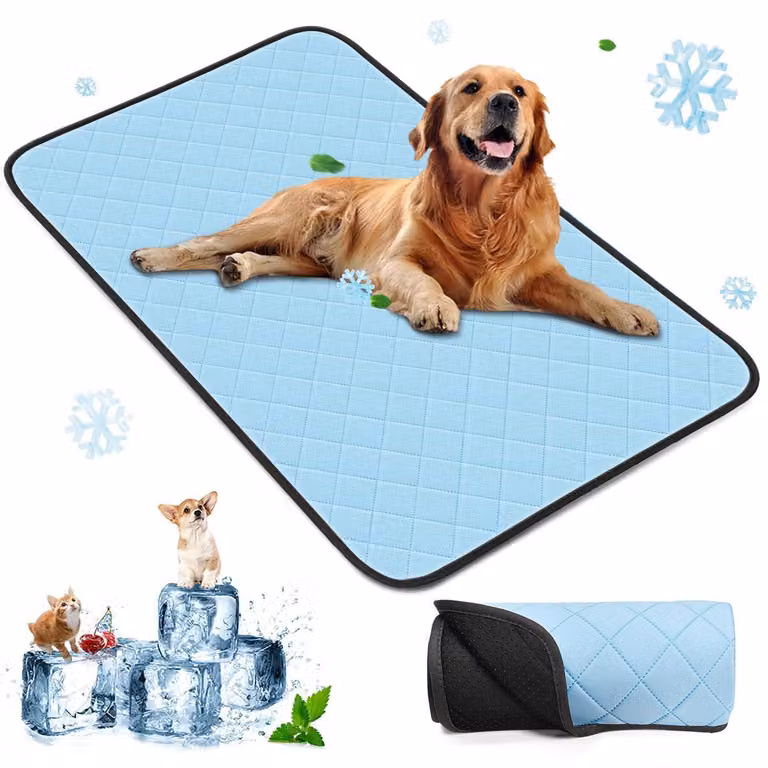Tappetino refrigerante per cani e gatti, auto-raffreddante, lavabile, antiscivolo, 92 x 55 cm, azzurro chiaro