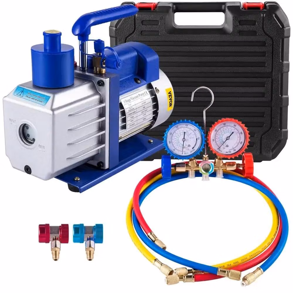 Pompe per vuoto, 1/4 HP, con portata efficiente di 1,8 CFM, e manometro da 4,8 CFM per motori da 1-3 HP