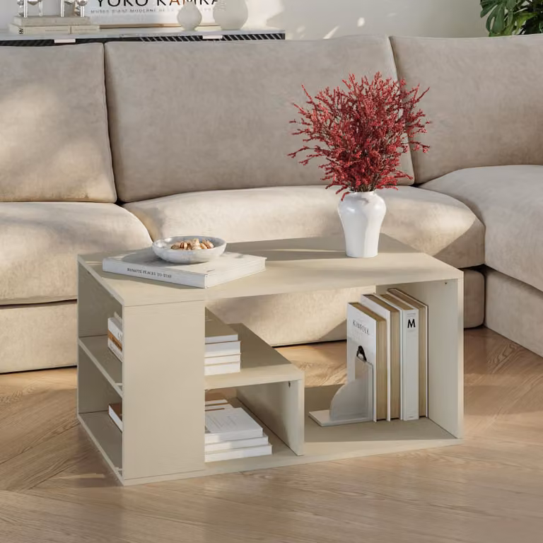 Tavolino da salotto 'Antaa' 80 x 50 x 40 cm con vano portaoggetti rettangolare color sabbia