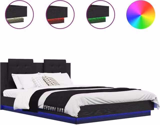 Letto matrimoniale | Letto per adulti | Struttura letto con testata Rovere Nero 150 x 200 cm