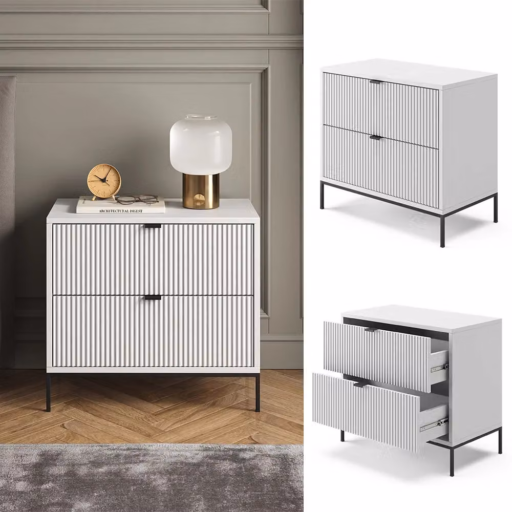 Comodino Eliza Vicco Bianco con 2 cassetti L: 60 cm, H: 66 cm, P: 36 cm – 2