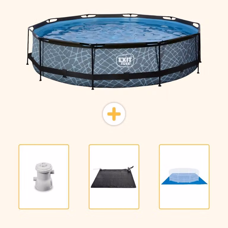 Piscina fuori terra - Design effetto pietra - 360x76 cm - 4 pezzi - SCB91