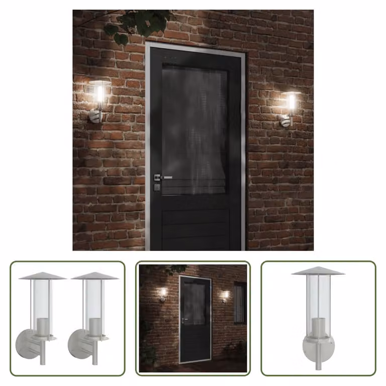 The Living Store Luci da parete per esterni 2 pezzi in acciaio inox argento
