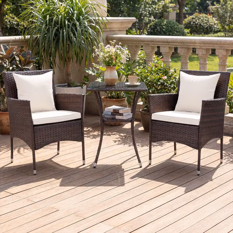 Set da bistrò da esterno Costway in rattan con 2 sedie e cuscini, colore beige, ideale per giardino e veranda