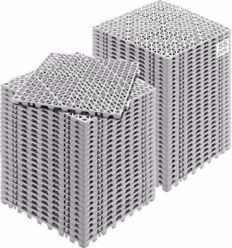 Set di 55 piastrelle traforate VEVOR in PVC grigio per pavimentazione antiscivolo e drenaggio rapido, L/P/H: 30 x 30 x 1,5 cm