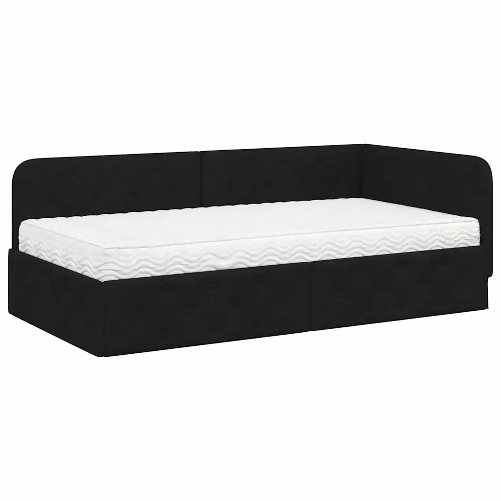 vidaXL Letto ad angolo moderno con chaise longue asimmetrica in tessuto nero L: 204 cm, P: 140 cm, H: 104 cm – 2