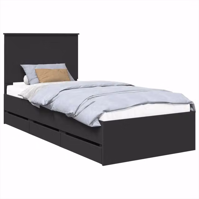 Letto singolo | Letto per adulti | Struttura del letto Nero 75 x 190 cm Legno Ingegnerizzato