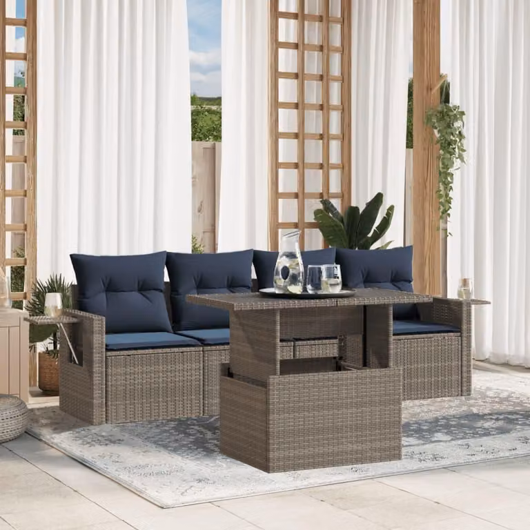Maison Exclusive - Set di 5 divani da giardino con cuscini, grigio, polyrattan