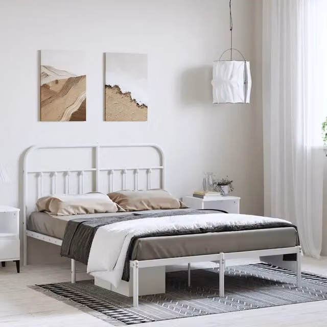 Giroletto con Testiera Metallo Bianco 150x200 cm 352629