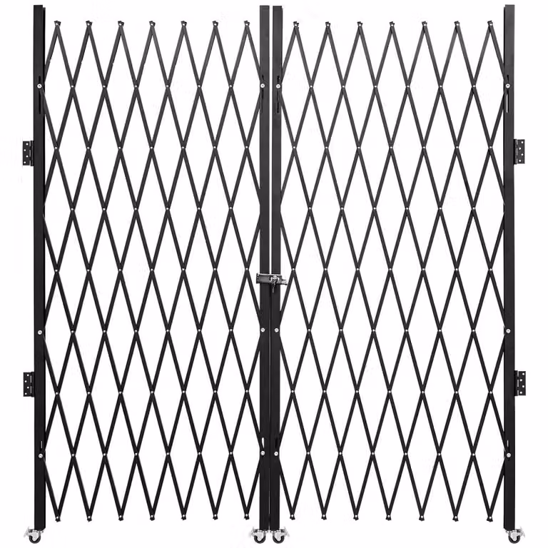 Cancello di sicurezza a doppio battente - Cancello a forbice retrattile - 0,5-12 piedi - Cancello a forbice portatile con rotelle a 360° - pieghevole - Porta esterna di cantina, garage, vetrina, recinzione - Porta bifacciale nera.