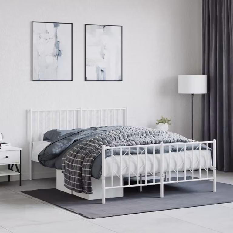 vidaXL Giroletto in metallo con testiera e pediera, Bianco, L/P/H: 140 x 190 x 90 cm