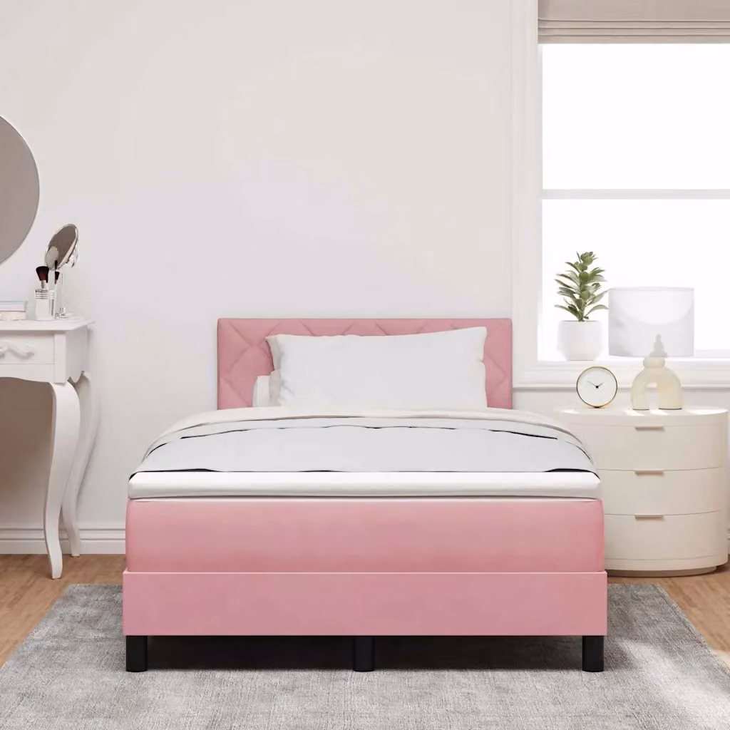 Letto a molla con illuminazione LED vidaXL in velluto rosa L 120 x P 200 cm – 1