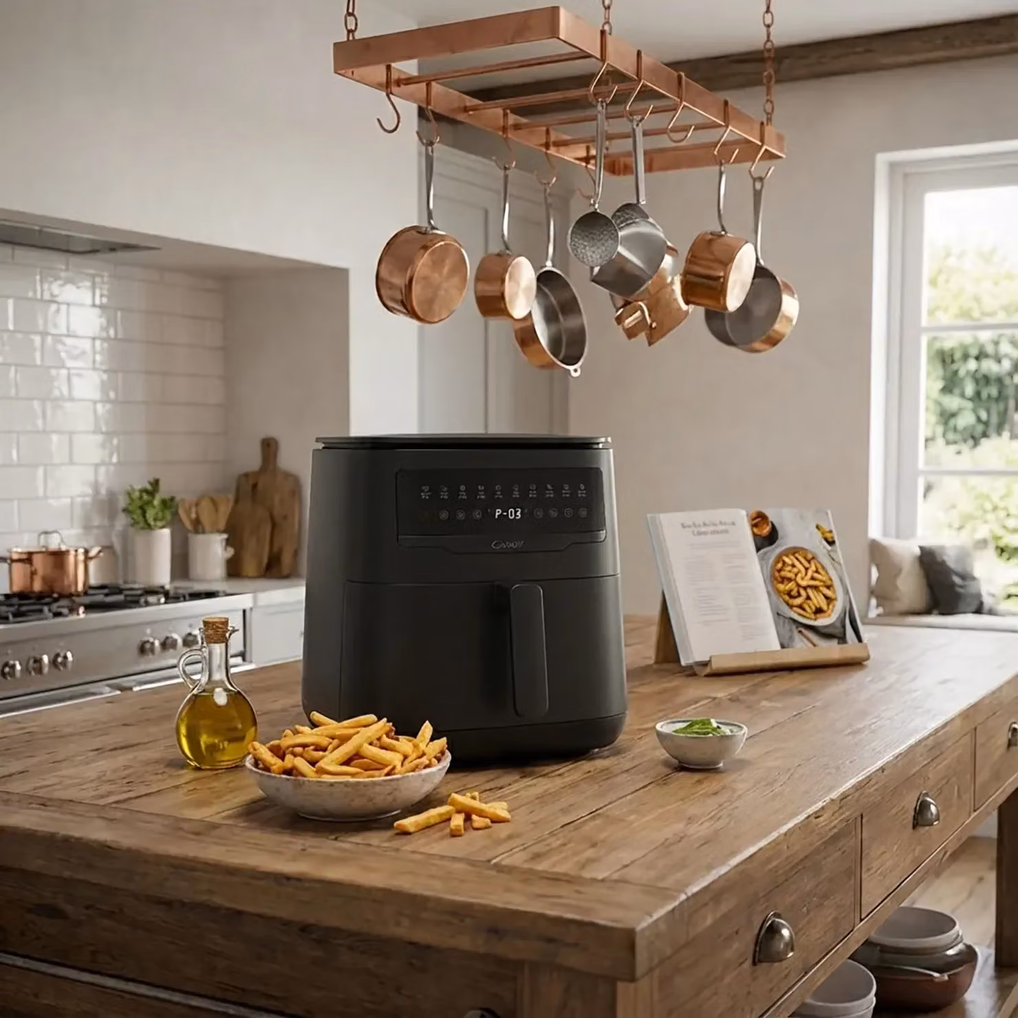 Friggitrice ad aria Candy nera con display digitale, controllo tramite app e capacità di 7 litri, 1800 Watt – 2