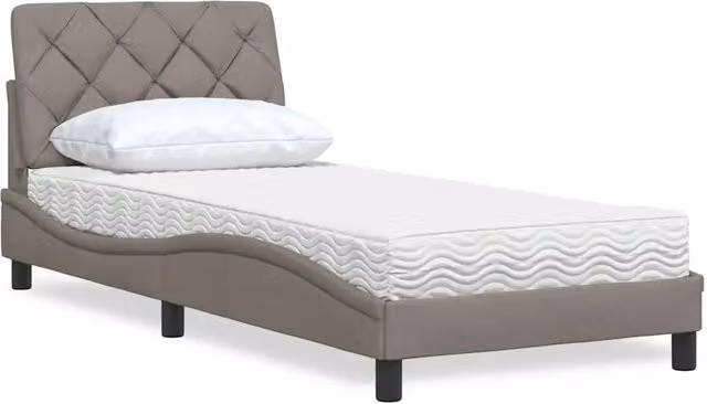 Letto moderno con materasso in schiuma vidaXL in tessuto beige e grigio L/P/H: 218 x 80 x 200 cm