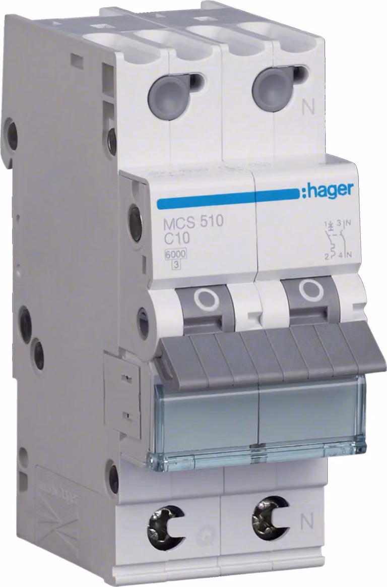 Interruttore Hager LS 1P+N 6kA C-10A Quick Connect 2 moduli Hager MCS510, 1 pz.