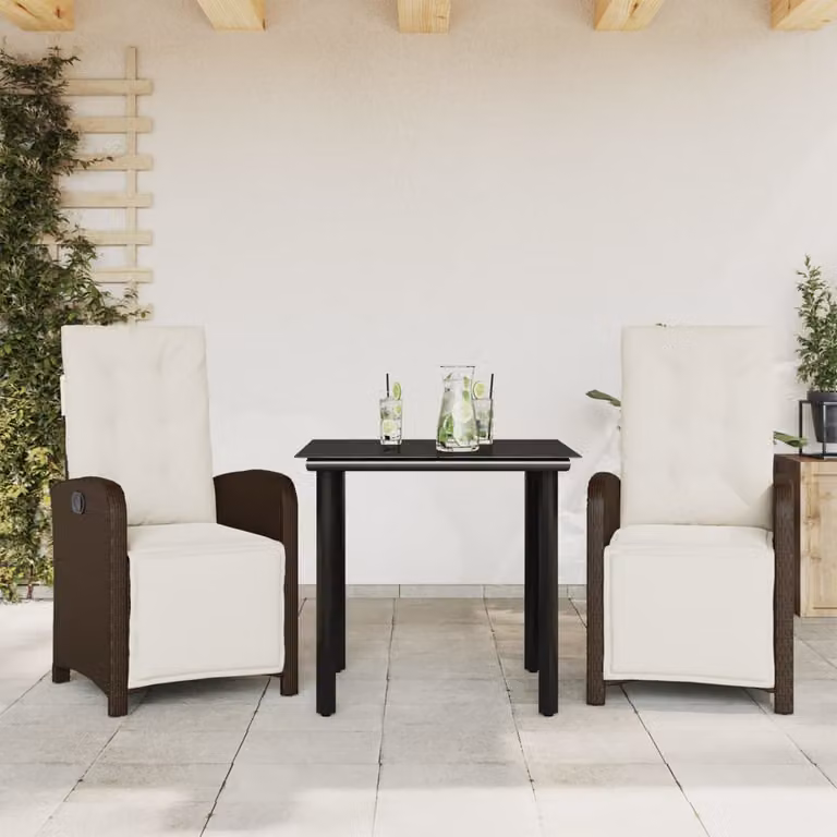 Set Bistrò vidaXL 3 pz in Polyrattan Marrone con Cuscini per Giardino e Terrazzo