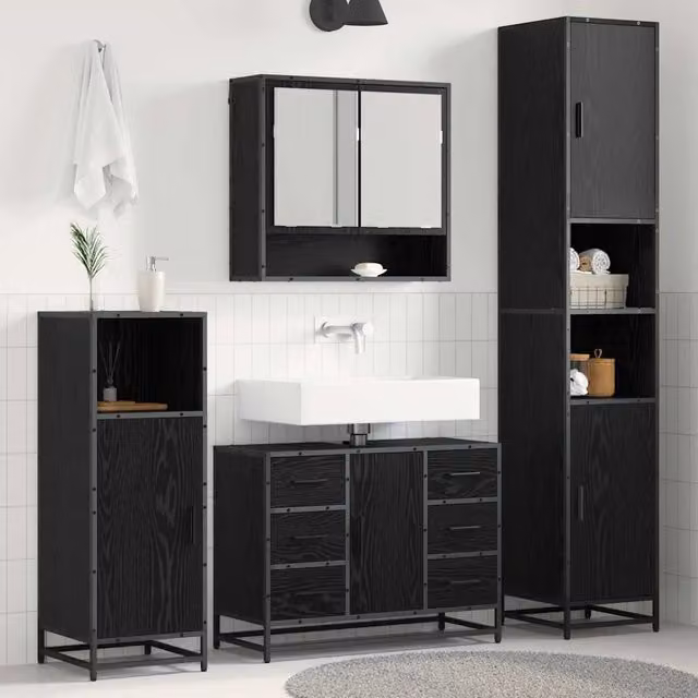 Set di mobili per il bagno 4 pz Rovere Nero 3402437