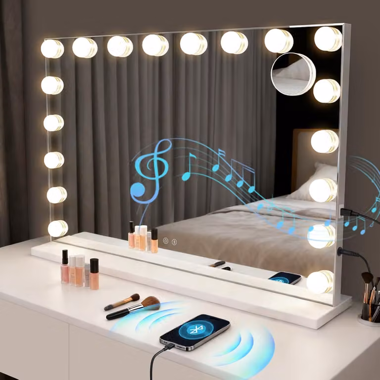ZMH specchio trucco illuminato 60X80CM Bluetooth LED grande specchio toeletta luce musica specchio vanità 3 modalità specchio tavolo touch regolabile