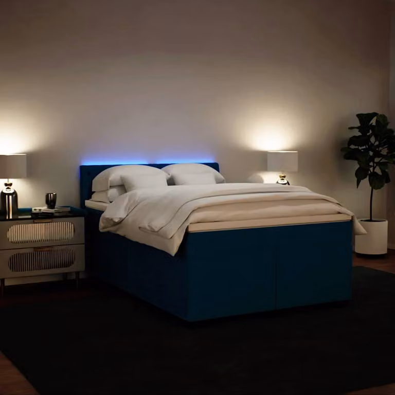 vidaXL Giroletto a Molle Ibrido con Materasso in Velluto Blu e Bianco, L/P/H: 140 x 190 cm