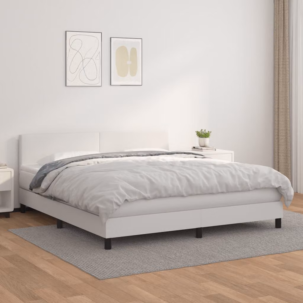 vidaXL Letto Ibrido con Giroletto a Molle e Materasso Bianco in Similpelle L/P: 180 x 200 cm
