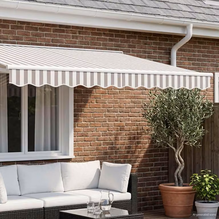 Maison Exclusive - Sostituzione del meccanismo di avvolgimento per tenda da sole, motivo a righe grigio chiaro e bianco