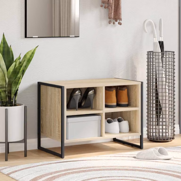 Mobile porta scarpe vidaXL in legno e metallo stile industriale, marrone e beige, L: 60 cm, P: 35 cm, H: 44 cm