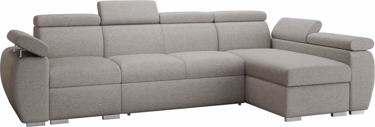 MIRJAN24 Divano angolare Boston LCP, elegante divano angolare con due contenitori e funzione letto, piedini in metallo cromato, struttura in legno (colore: Aragon 80, lato: destro 1P(65)+2R+LCP)