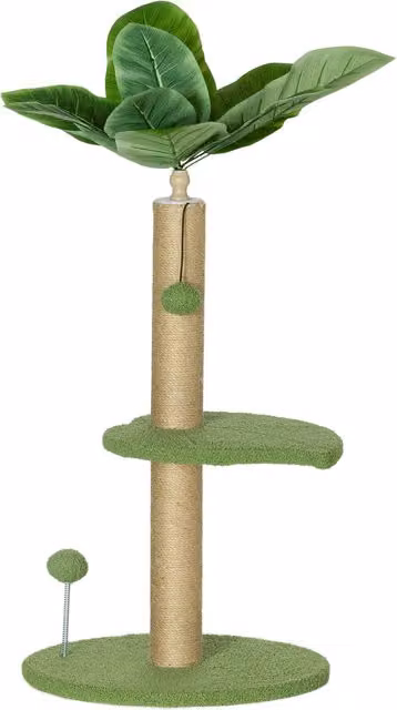 Albero per gatti PawHut con tiragraffi e giocattoli integrati, in peluche e legno, Verde, Ø40 x H 83 cm