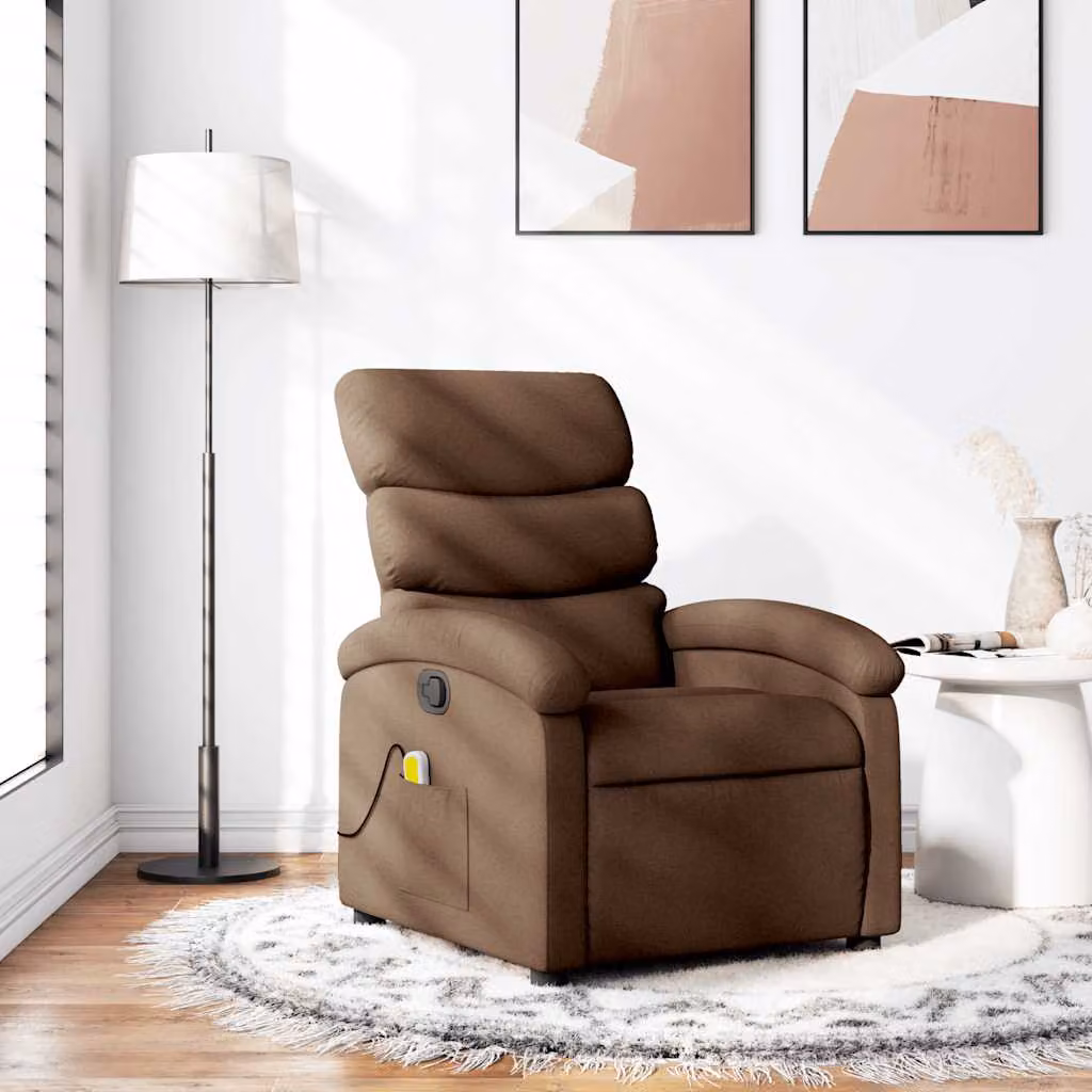 vidaXL Poltrona Relax Reclinabile in Tessuto Marrone con Braccioli e Struttura in Legno e Metallo